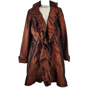 ADELE DALLS ORR Sz M Art-to-wear Copper Drama Ruffled Drama Jacket Coat Metallic